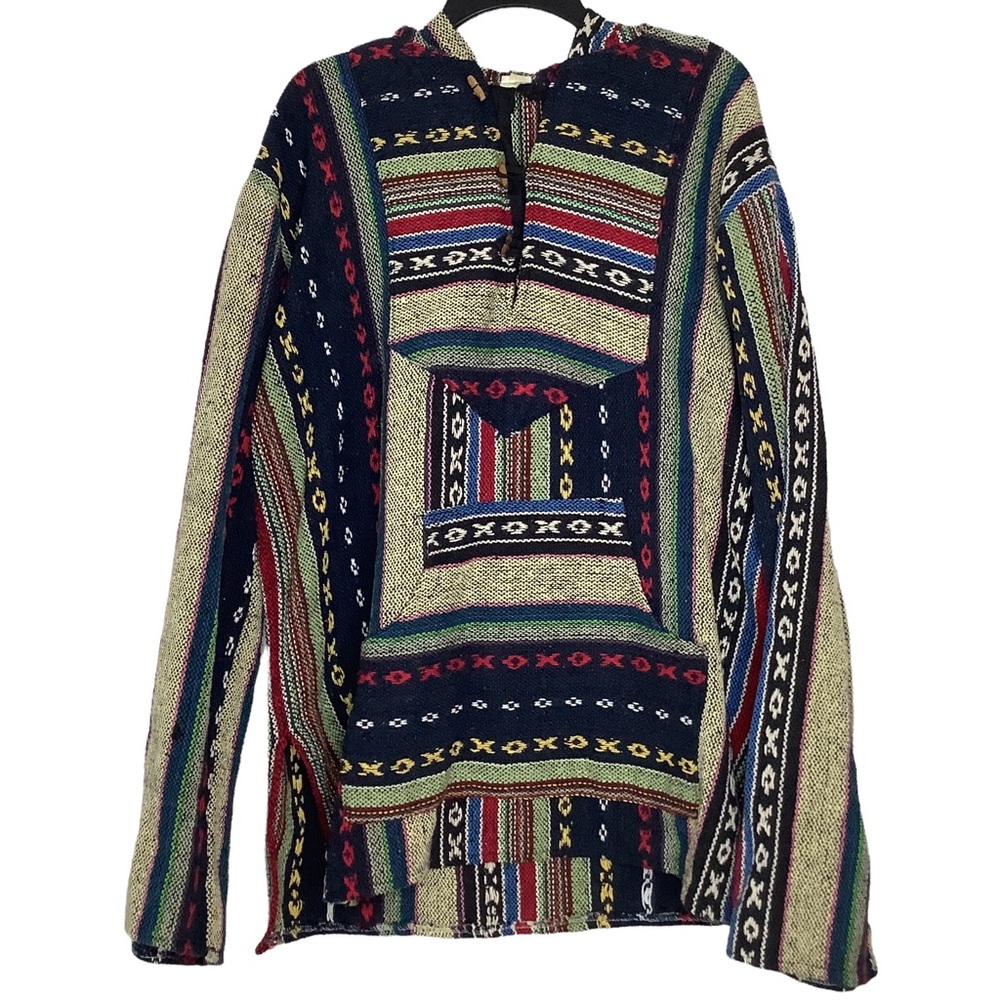 Baja Hipster Aztec Southwest Pullover Kangaroo Pocket Woven Hoodie